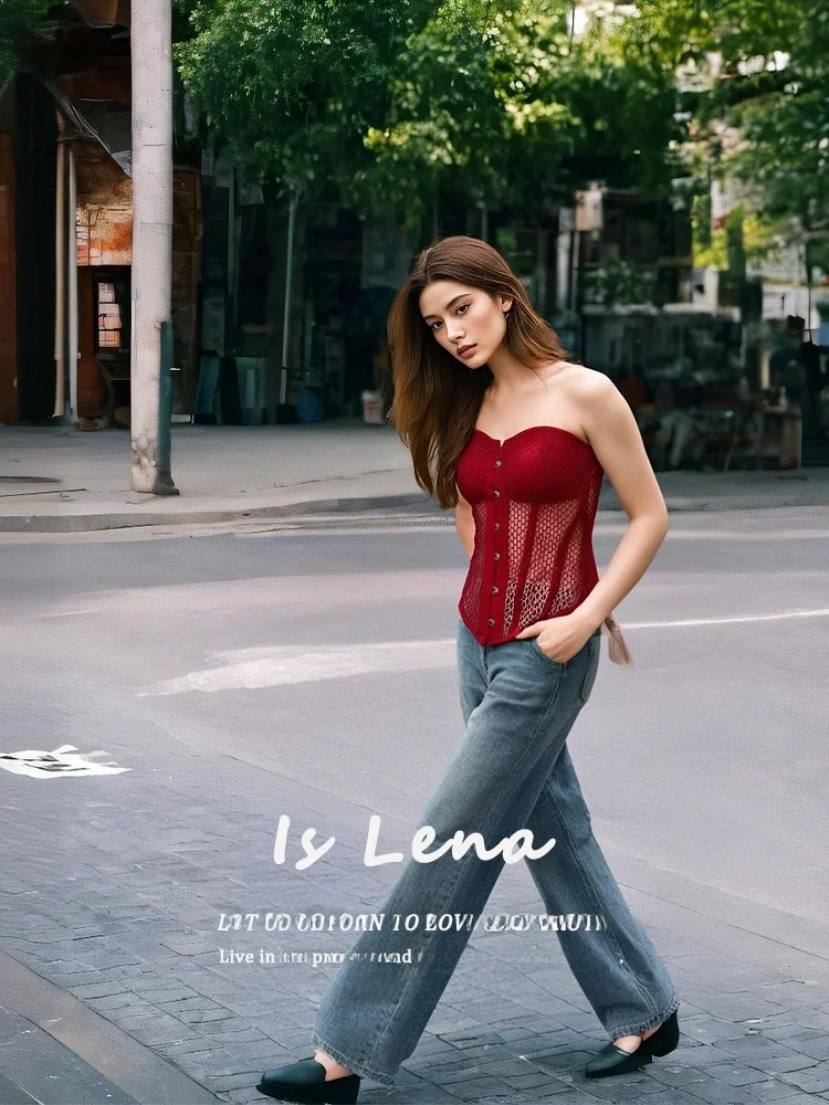 

Lena Sexy Body a Brtte Gathered Waist Slimming Top Street Sle ort Length Polyester Pure Color Summer 2024