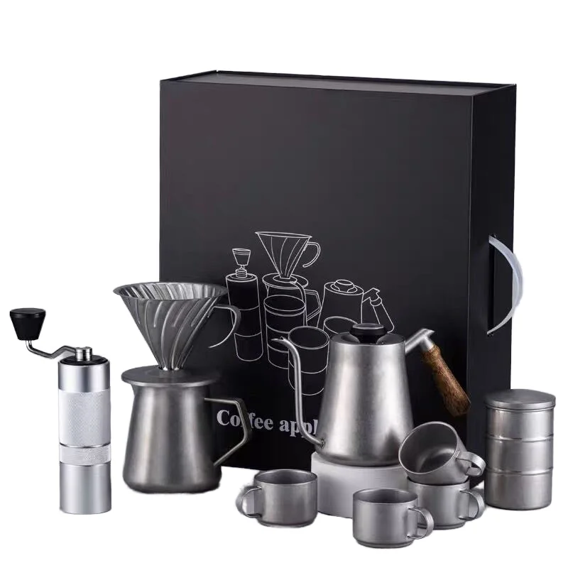 Vintage Pour Coffee Pot Gift Set with Grinder Filter Cup and Shared Pot - Home Brewing Essentials