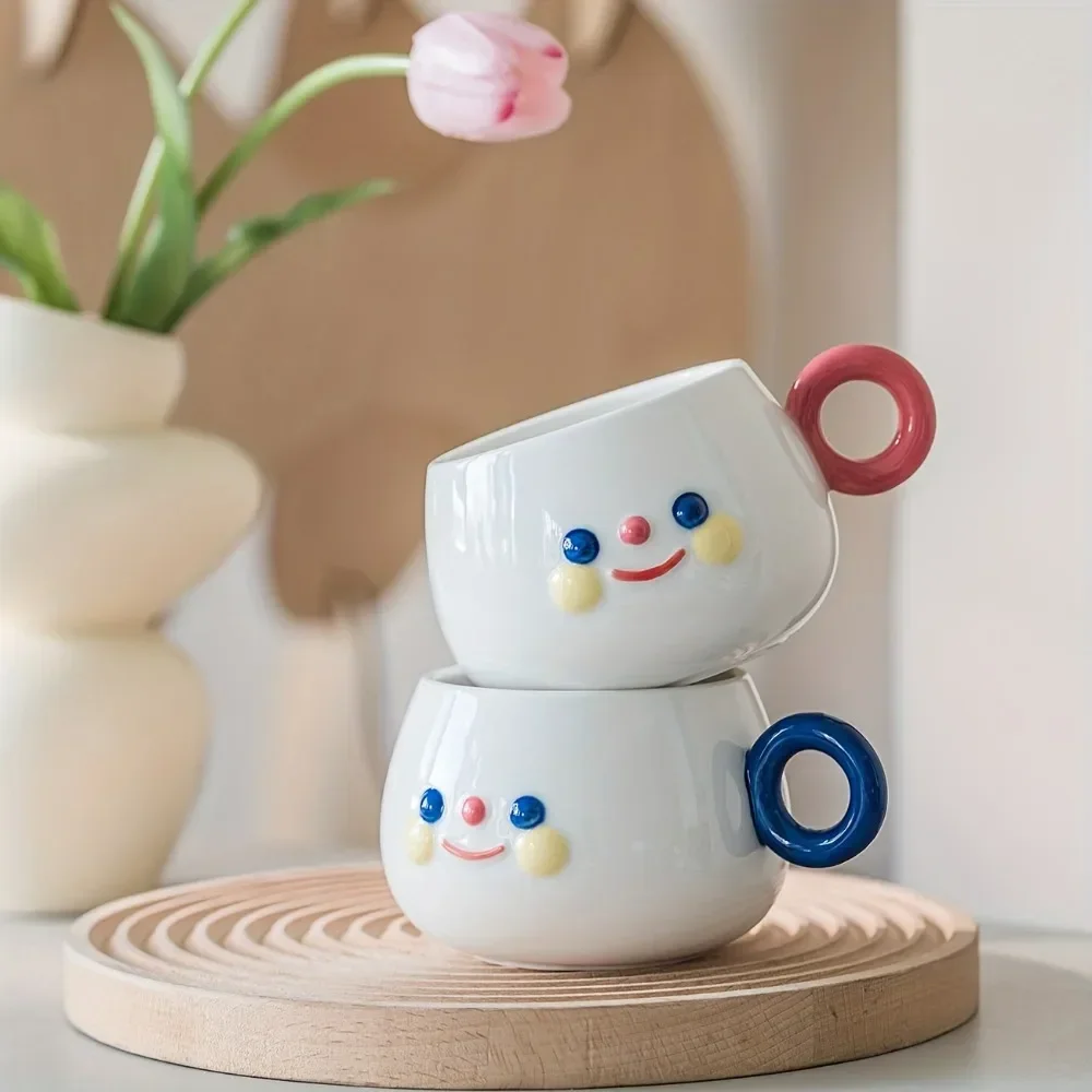 

Ceramic Coffee Cup Creative Cute Hand Painted Smile Ceramic Mug Breakfast Milk Teacup Kitchen Home Office Tableware Drinkware