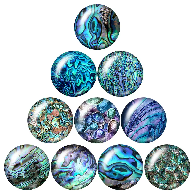 

New Green Shell patterns beauty 10pcs 12mm/18mm/20mm/25mm Round photo glass cabochon demo flat back Making findings