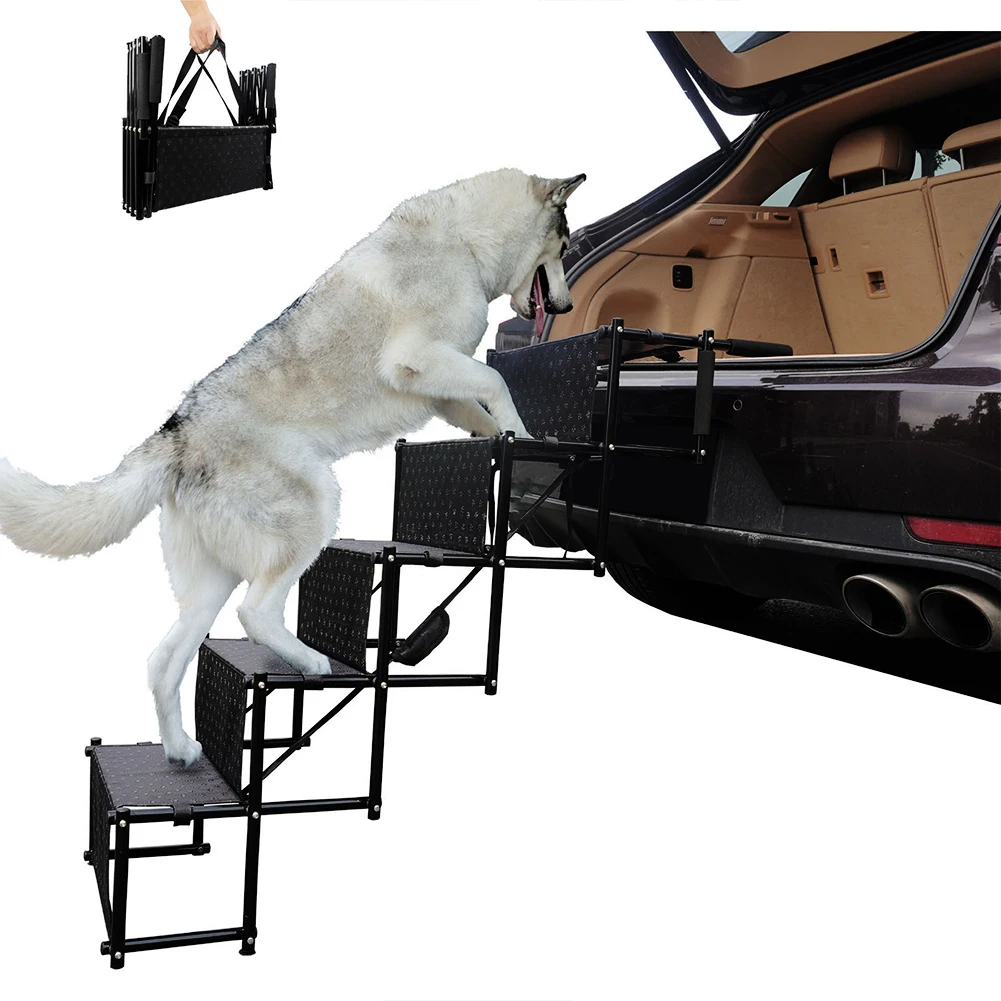 

5 Steps Dog Car Ramp for Large Dog Support Up To 150 Lbs Foldable Pet Ladder Support Pet Stair for High Beds Trucks Cars and SUV