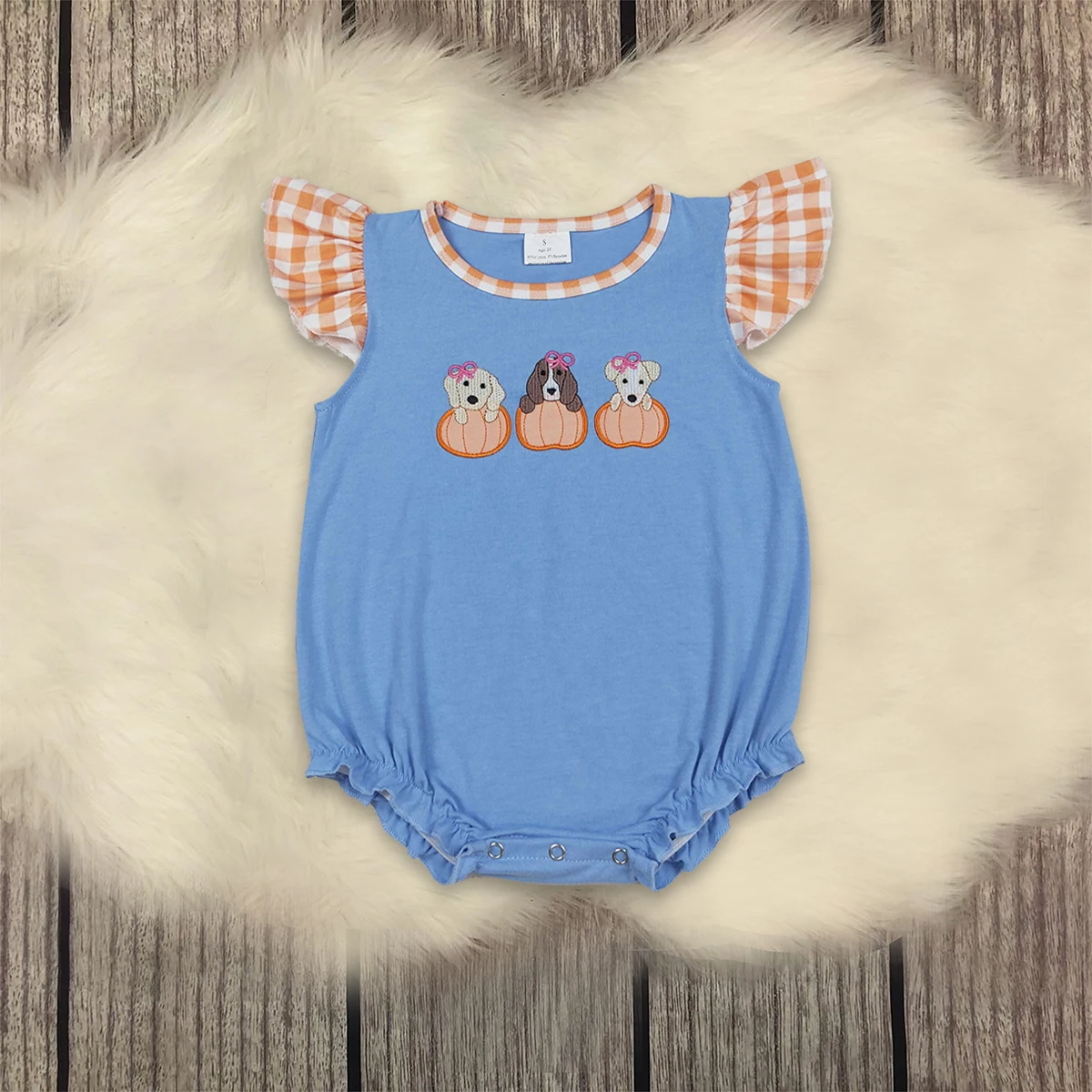 

Комбинезон с тыквой для девочек и малышей на День Благодарения, детский комбинезон с вышивкой для собак, хлопковый комбинезон с пузырьками, оптовая продажа