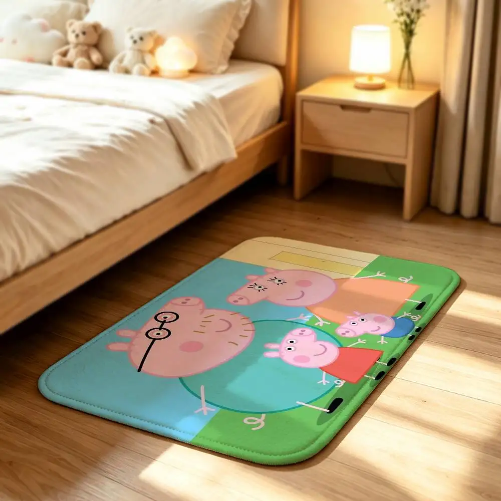 Cute Pink Pig P-Peppa-S Anti‑Slip Floor Mat Short Plush Rug mat Soft Comfortable Machine Washable Home Decor
