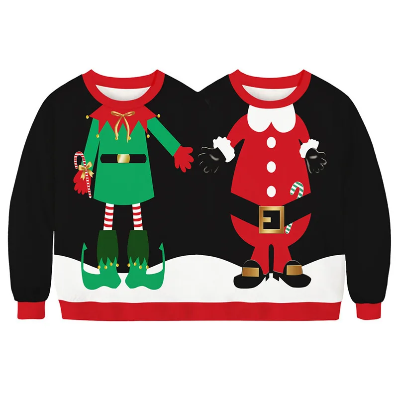 2022 Funny Christmas New Sweater Loose Couple Bestie Pullover Oversize Knit Top One Piece Clothes for two or more people Party