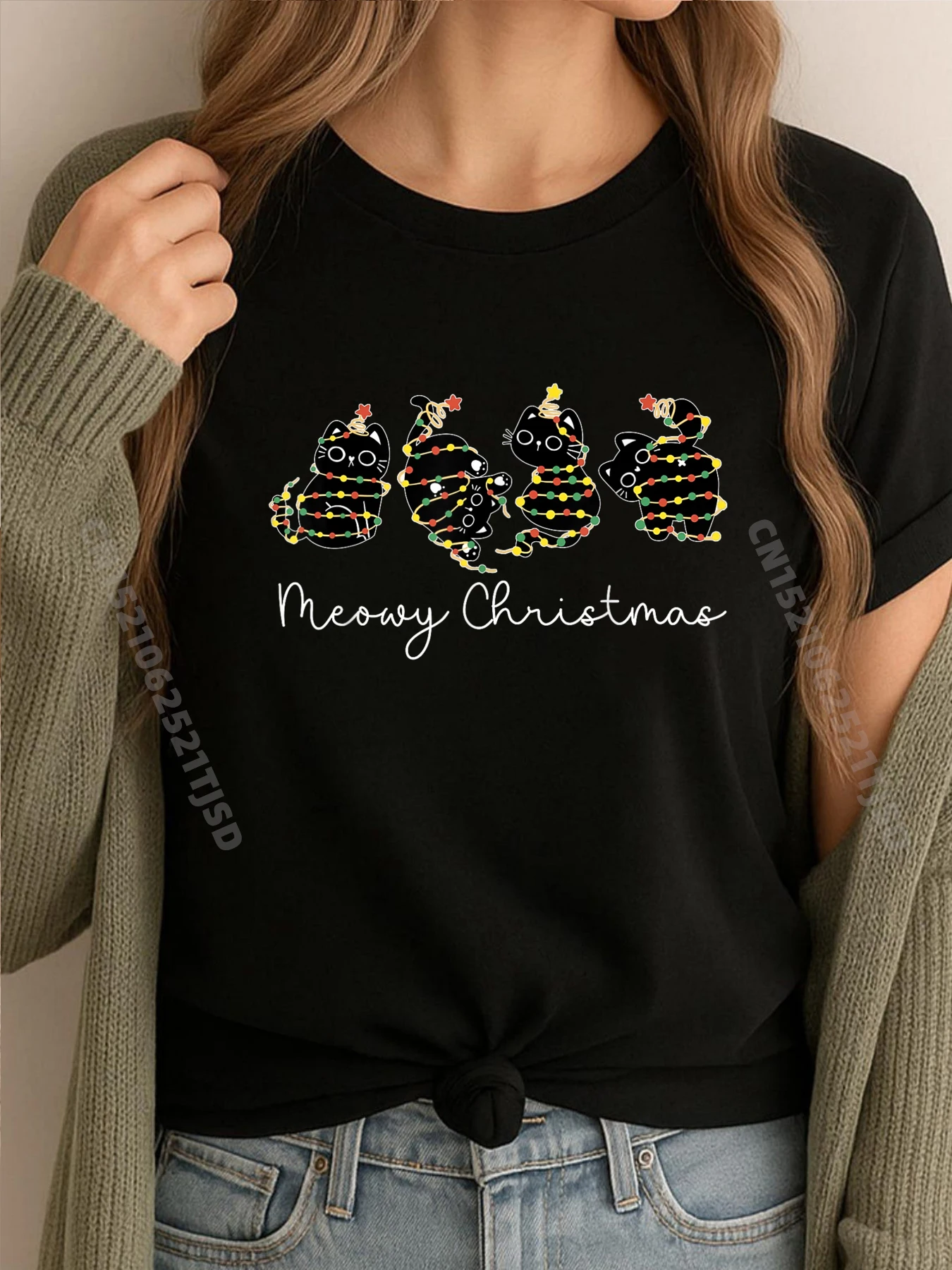 

Meowy Catmas Cat Christmas Cute Kitten Cats Santa Hat Xmas Teeshirt Cotton Comfort Luxury T-Shirt T-shirts Design