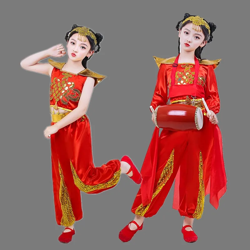 

Children's festive costumes on June 1, national waist drum yangko costume drum costume male and female dance costume long sleeve