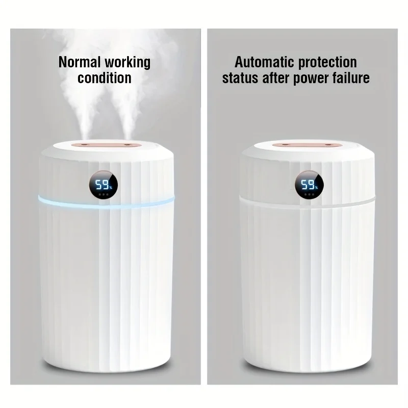 1 قطعة 2 لتر مرطب نفاث مزدوج مع شاشة عرض - تحسين جودة الهواء والصحة مع مستويات ضباب قابلة للتعديل والإغلاق التلقائي