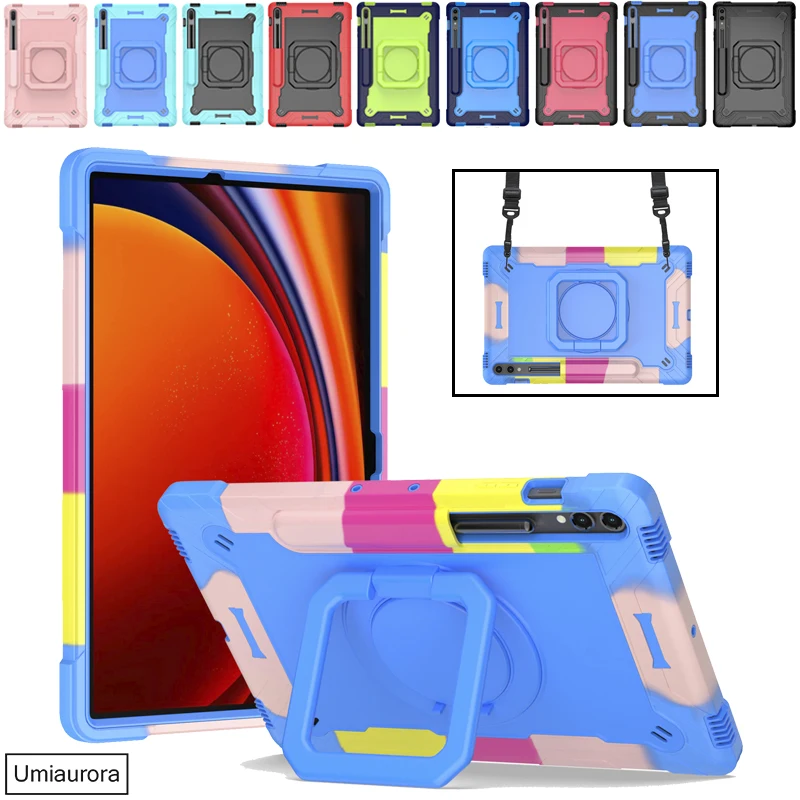 

For Samsung Tab S7 S8+ S9 S10 FE+ Plus S11 11 inch SM-X730 SM-X620 X820 Pull Ring Stand Strap Tablet Case Shockproof Armor Funda