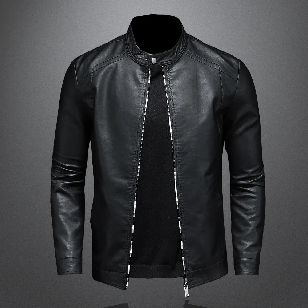 Fashion Slim-Fit Motorcycle Leather Jacket Men\'s Vertical Collar Puleather Jacket Motorcycle Motorcycle Suede Jacket