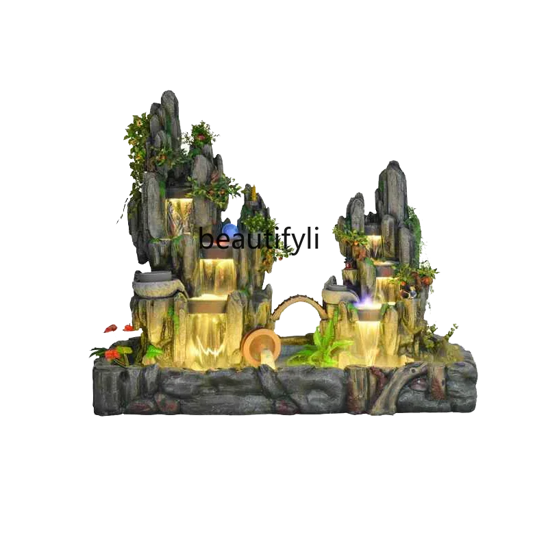

A48 Chinese-style large-scale courtyard landscape flowing water rockery landing hotel feng shui wheel lucky ornament