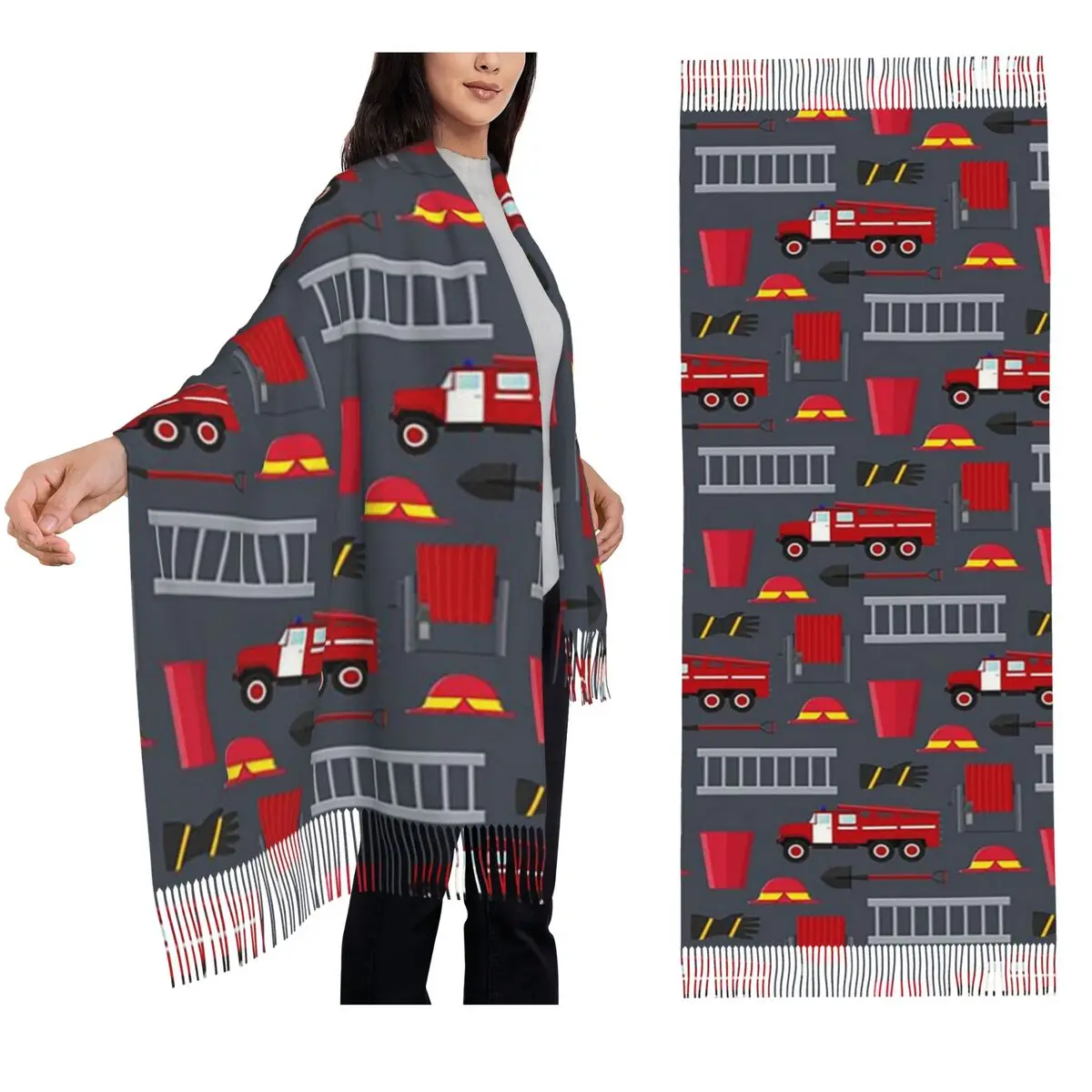 

Пожарная машина, шарф с дизайном пожарного, шарфы с кисточками, женские мягкие теплые шали и накидки, длинная осенне-зимняя шаль
