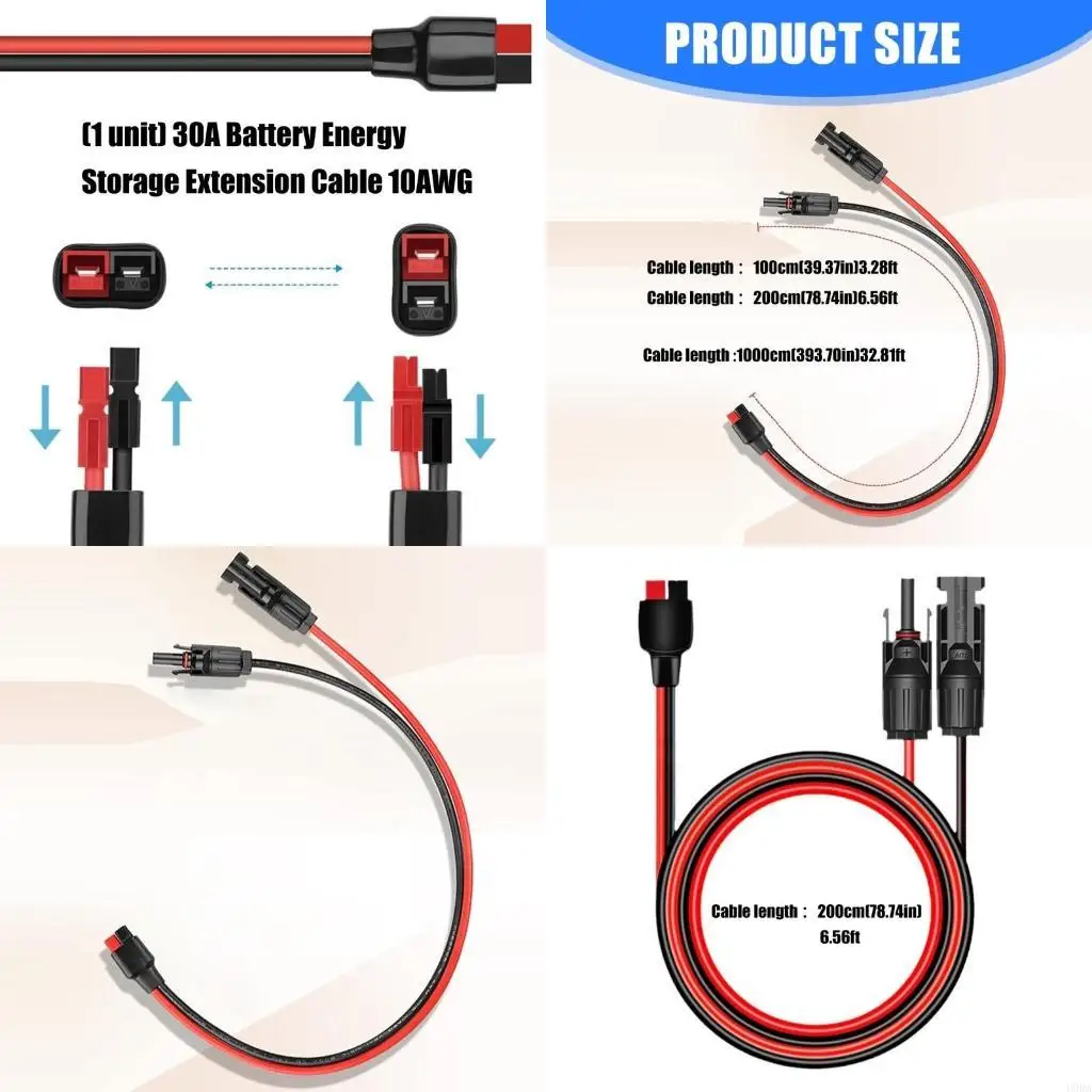  High Current Solars Panel Extension Cable 10AWG Copper Wire 50A 600V Rating