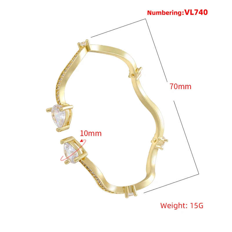 ZHUKOU Large CZ Stone Sparkling Jewellery Bracelet/Ring for Women in Gold-Plated Copper Metal with Wave Design 1 Piece