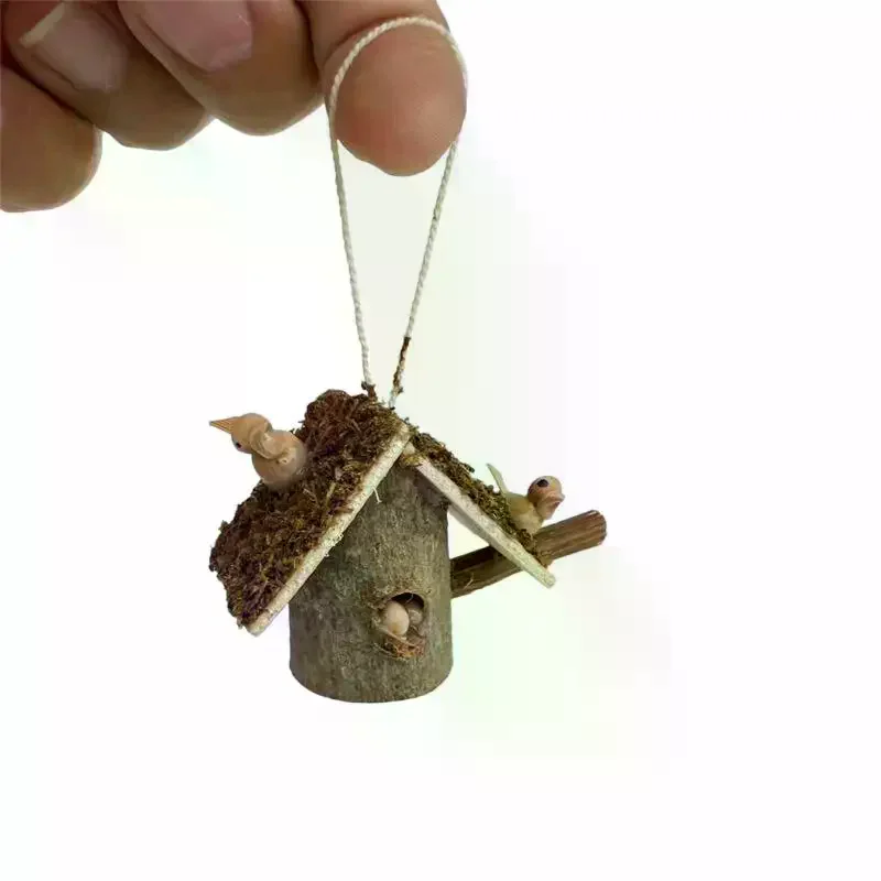 1個 1:12 ドールハウス ミニチュア レトロ 鳥の巣 小さな家 ペンダントモデル ドールハウス装飾 子供向けごっこ遊びおもちゃ ギフト