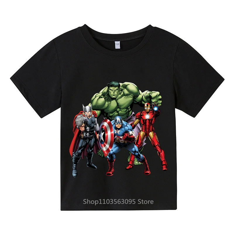 2024 Summer New Avengers Cartoon Print T-shirt Boys Girls Cotton Casual Stylish Kids Short Sleeve Top Fashion Apparel