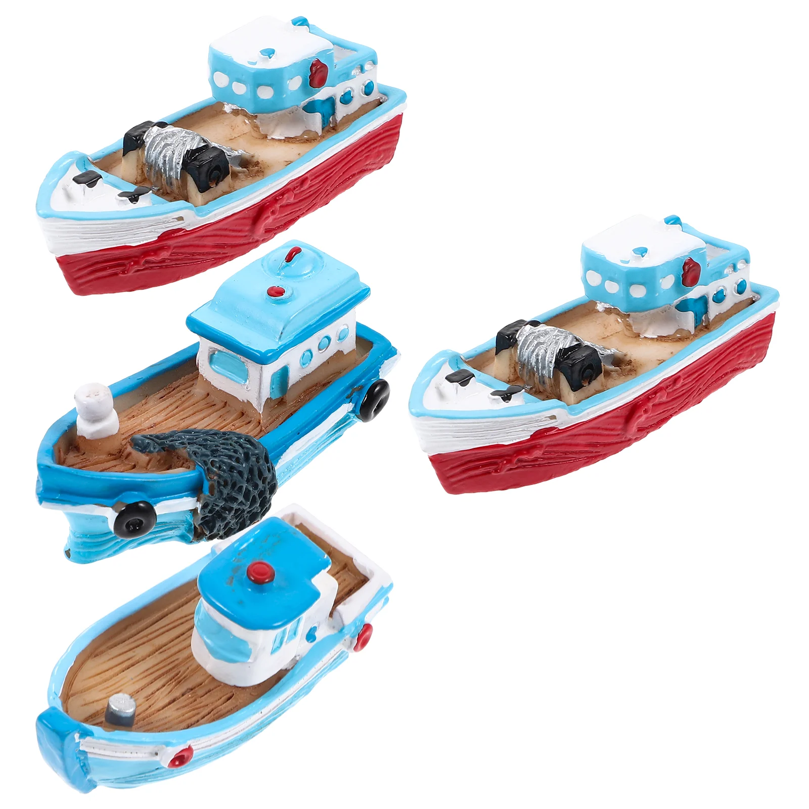 4 ชิ้นตกปลาเรือเครื่องประดับ Miniature Beach ตุ๊กตาเรซิ่นตกแต่งเรือที่ไม่ซ้ํากันตกแต่งเรือ