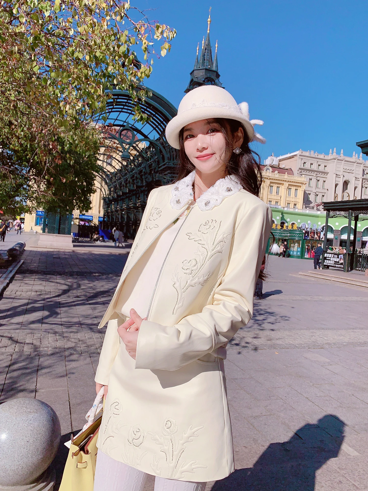 

MissLuxury High nce Sister Real eepskin Leather Jaet Women's Faionable Set Autumn New Sle Commute Wind