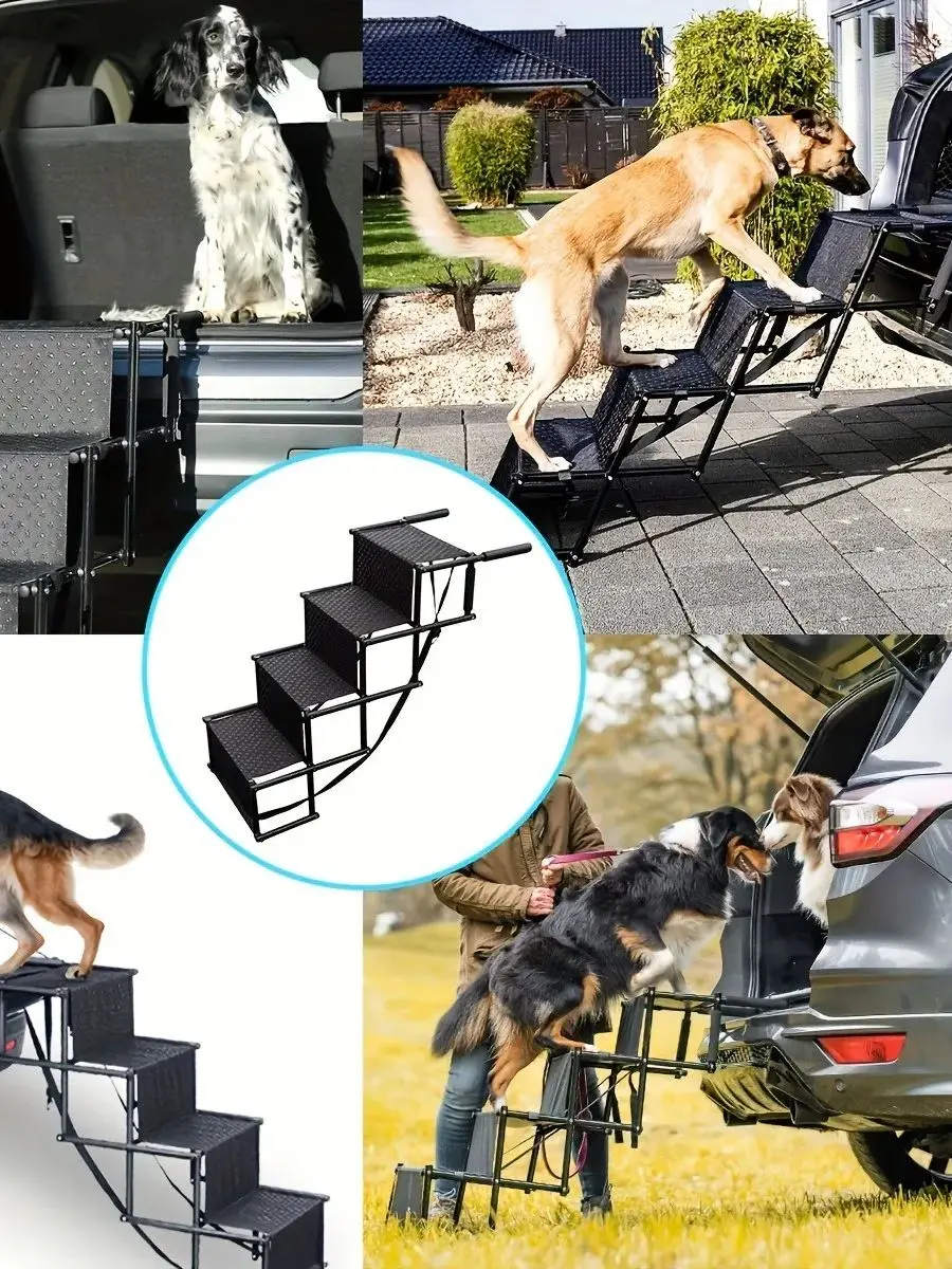 

Outdoor Folding Portable Pet Dog Climbing Ladder, Multi-Functional Dog Stairs - Metal Frame for Small Medium Large Dog Pet Ladde