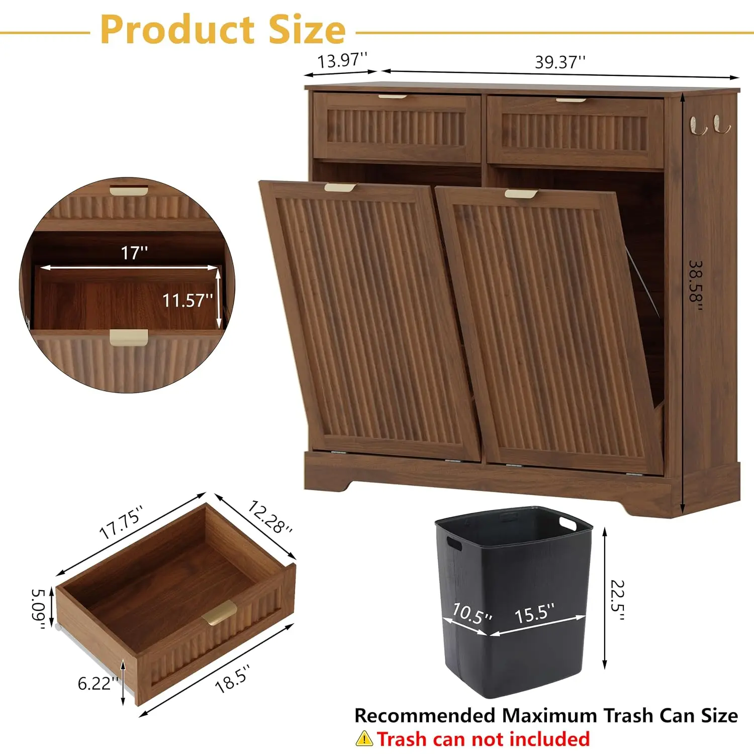 Double 13 Gallon Tilt Out Trash Cabinet with Drawer, Kitchen Waste Storage, Customized