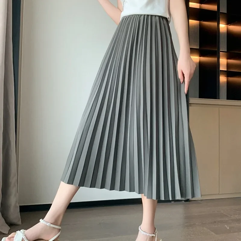 

Solid Skirts Women Spring Ladies Design Pleated High Waist Simple All-match Casual Retro Korean Style A-line Trendy Popular