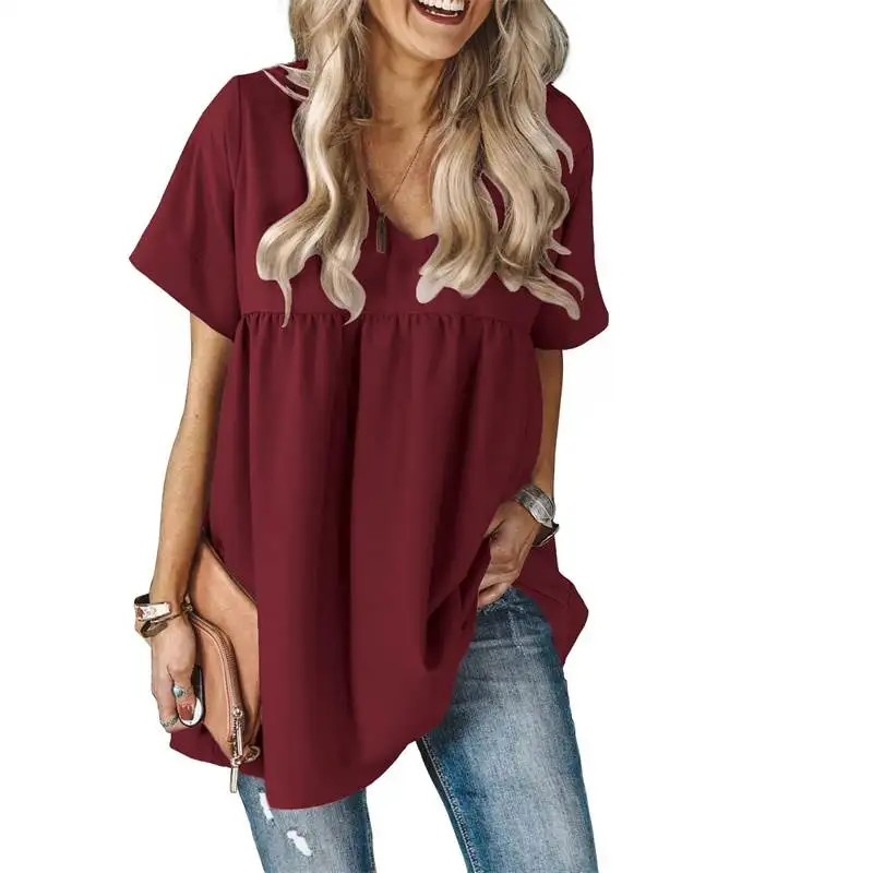 

M4XL Casual Summer plus Size Women's T-irt Street Sle V-Ne ort Sve Loose Fit Dyed Polyester Ladies Top