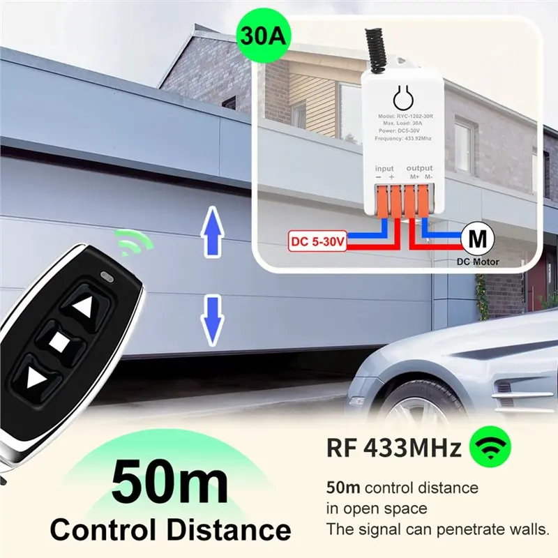 A31T 433MHz Motor Remote Control Switch 30A DC 5V-30V KR1202-30R Wireless Receiver 30m