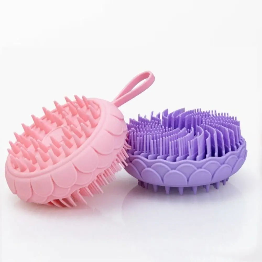 

Силиконовая щетка для шампуня 2 в 1, двухсторонняя портативная щетка для массажа кожи головы в форме лотоса с ручкой, веревка, расческа для мытья волос