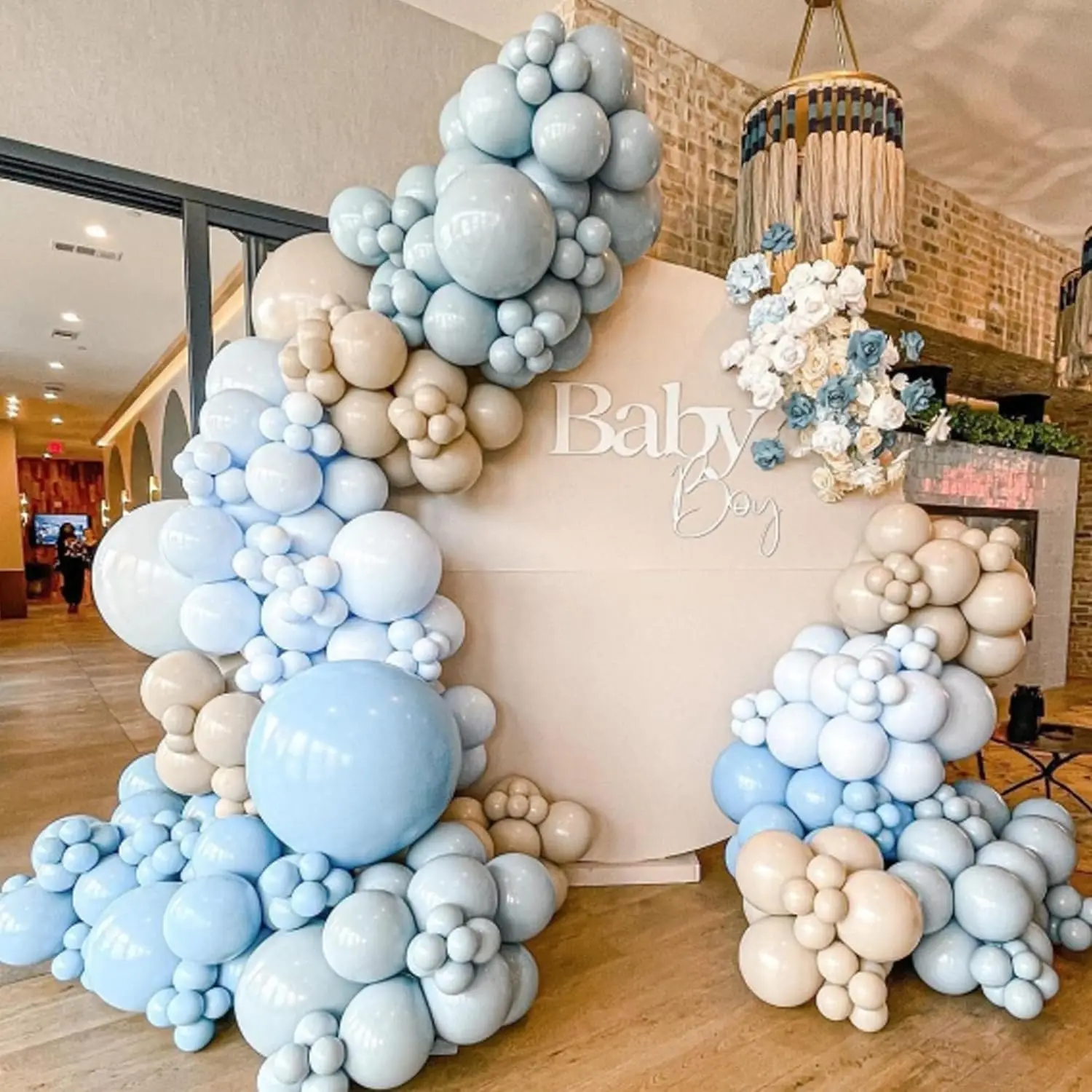 110Pcs Dusty Blue Sand White Balloons Garland Arch Kit for Baby Shower Gender Reveal Boy Birthday Bear Theme Party Decorations - view 6