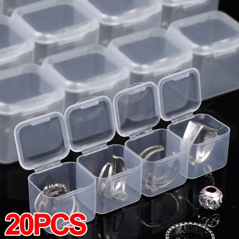 Mini Storage Box Clear Lidded Square Small Plastic Box for Parts Tools Storage Box Jewelry Rings Case Beads Storage Container