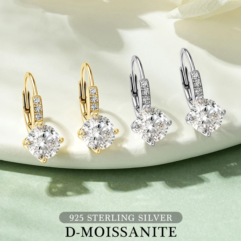 

1CT 6.5MM D Color Round Cut Moissanite Dangle Earrings 925 Sterling Silver Women Leverback Earring Imitation Diamond Earrings