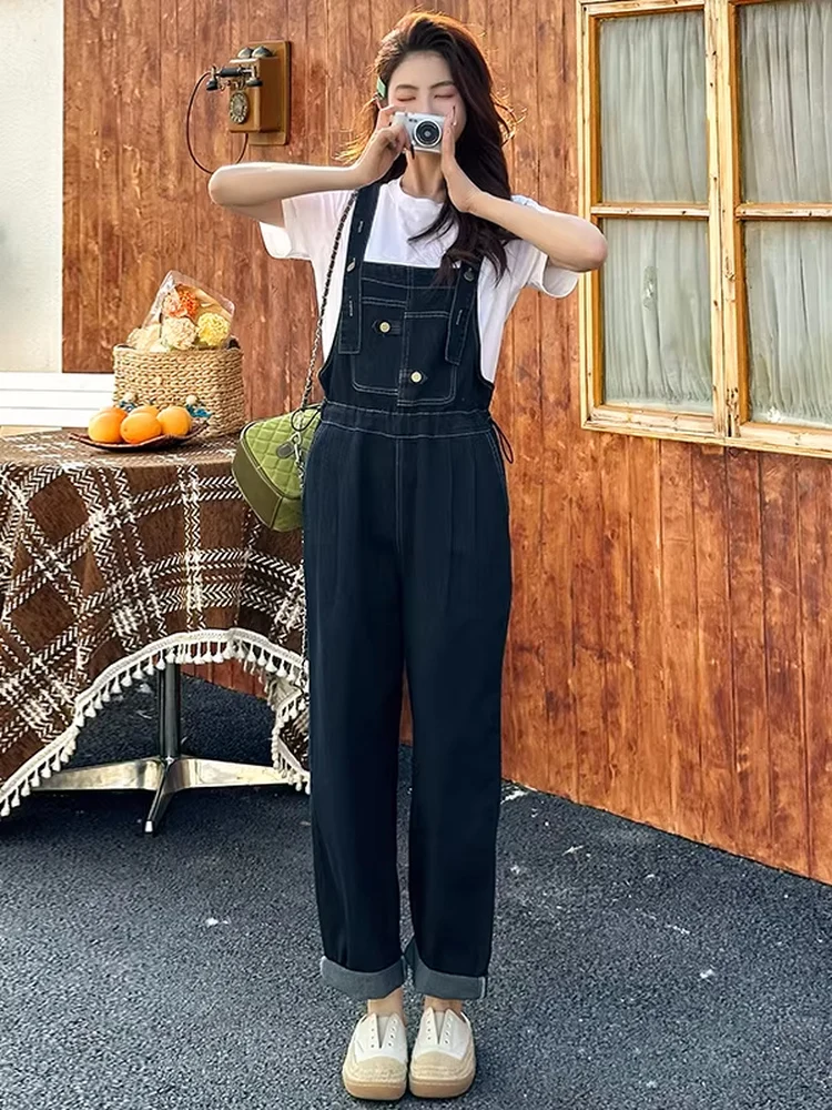

Faionable Denim Overalls Women's Set High Waist Soft Jeans Fabric Spring Summer New Sle Slimming ort Size Suit