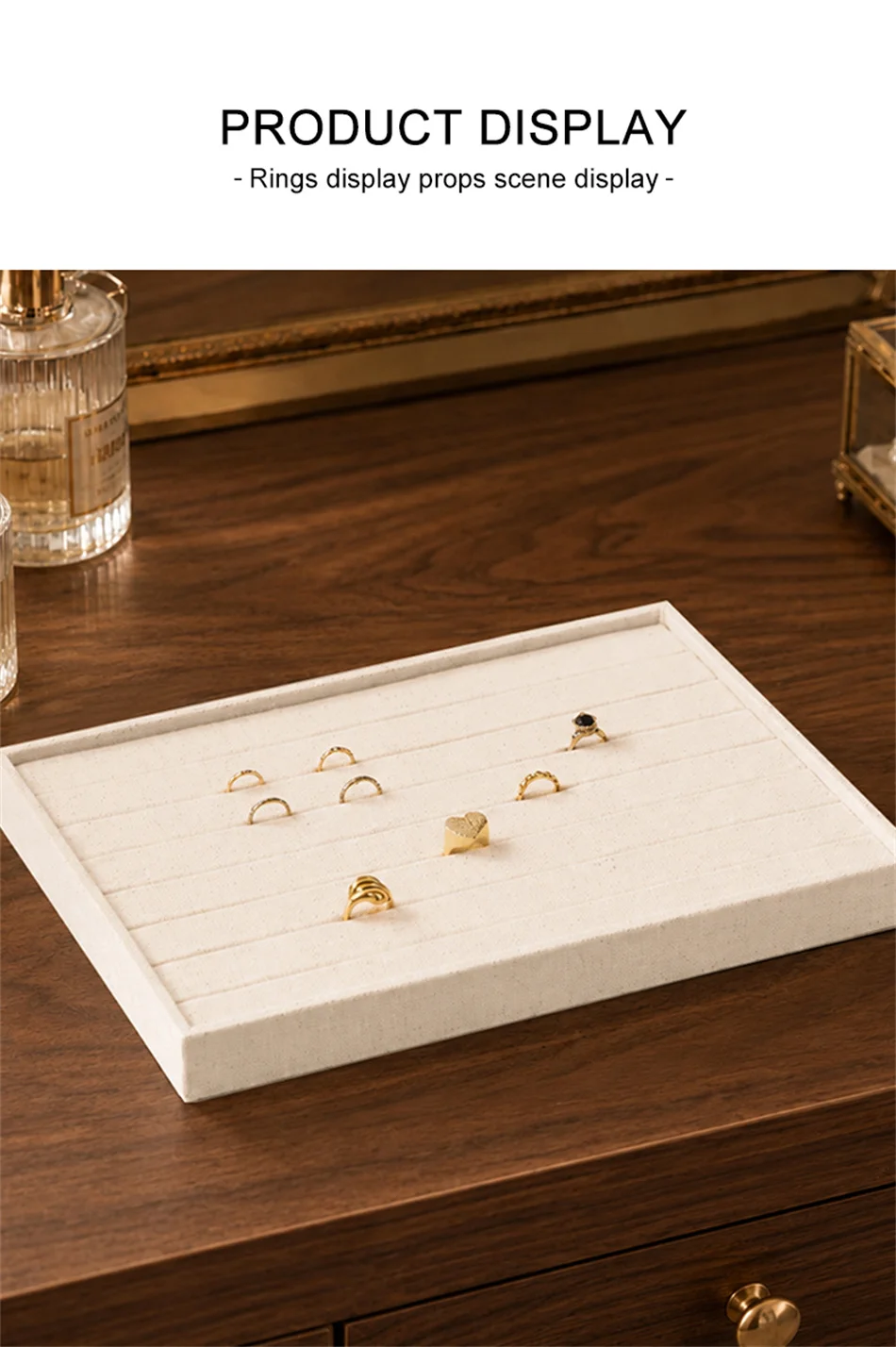 Oirlv Schmuck-Display-Tabletts, stapelbare Schmuck-Organizer-Tabletts, Leinen-Display-Box für Ringe, Ohrringe, Halsketten, Schubladenorganisation – Detail 6