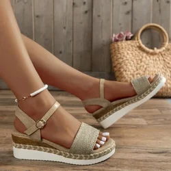 Women Fashion Canvas Wedge Sandals Summer Casual Espadrilles Platform Sandles Woman Thick Sole Non Slip Sandals Sandalias Mujer