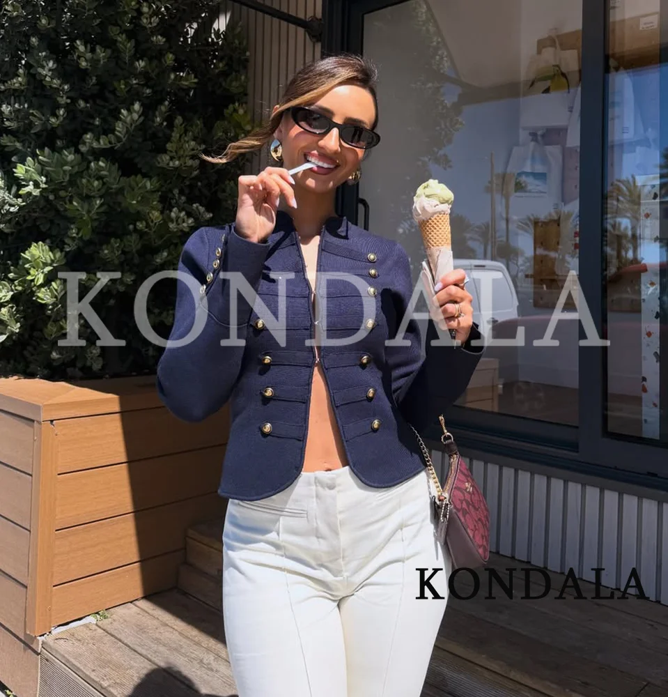 

Women Elegant Double-breasted Knit Jacket KONDALA 2026 Spring Trendy Leisure Slim Jacket Coat Female Holiday Chic Vintage Jacket