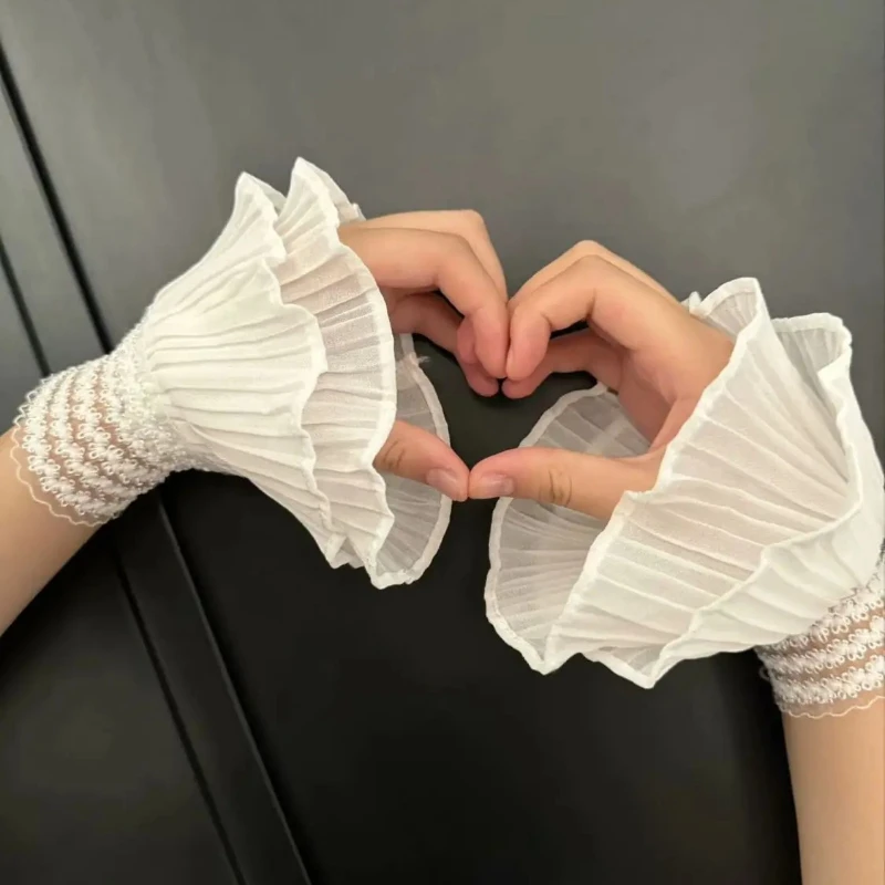 ロリータレースフリルフェイクカフスプリーツ日焼け防止偽袖ファッションオールマッチウェディングドレスアクセサリー