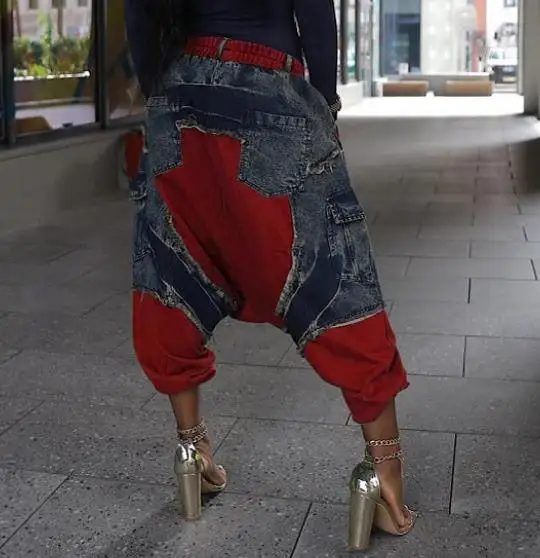 Jean Harun ample en Denim pour femmes, nouvelle tendance, ceinture élastique, épissure, vêtements pour femmes, été 2025