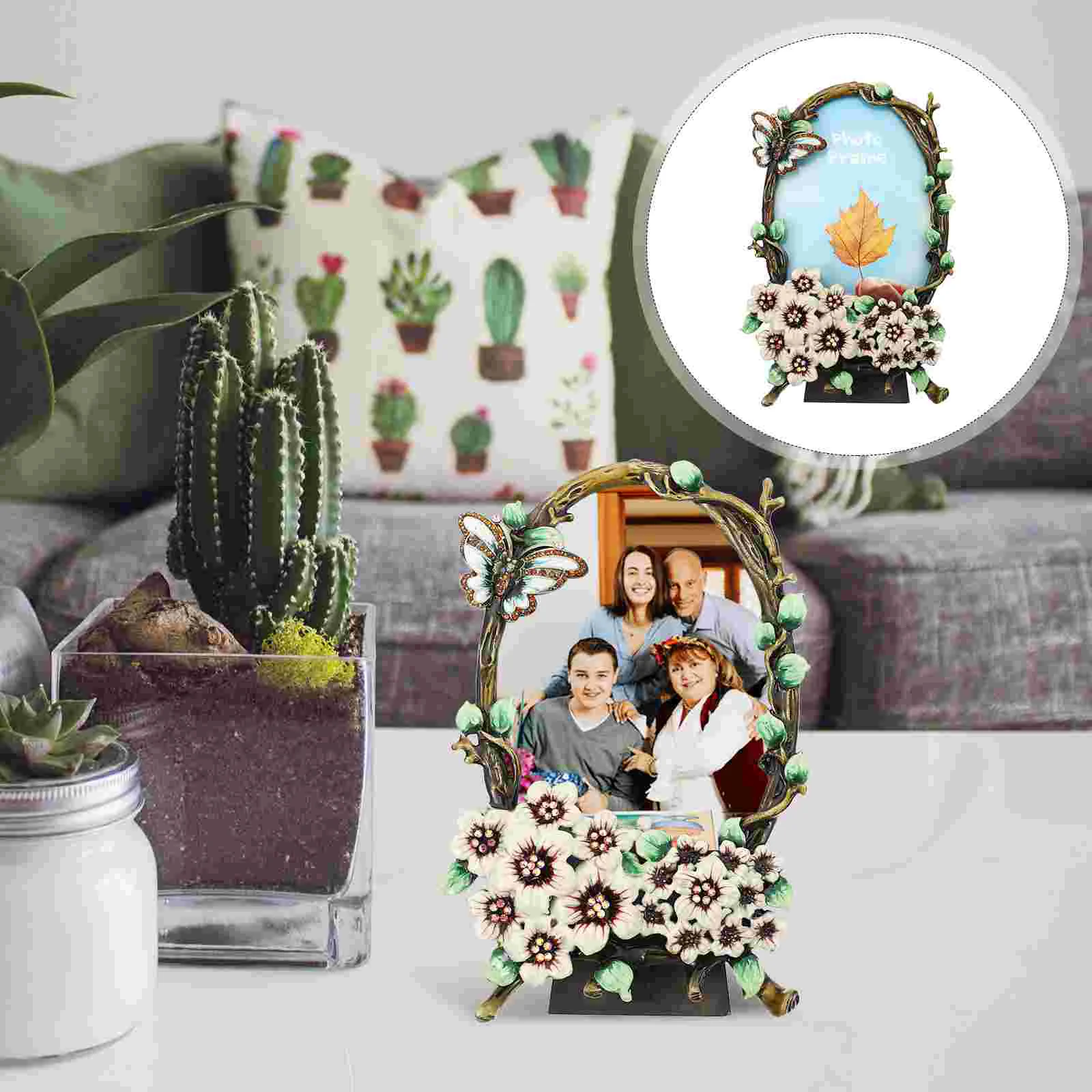 

Enamel Photo Frame Plant Specimen Desk Picture Butterflies Decor Display Table Metal Decorate