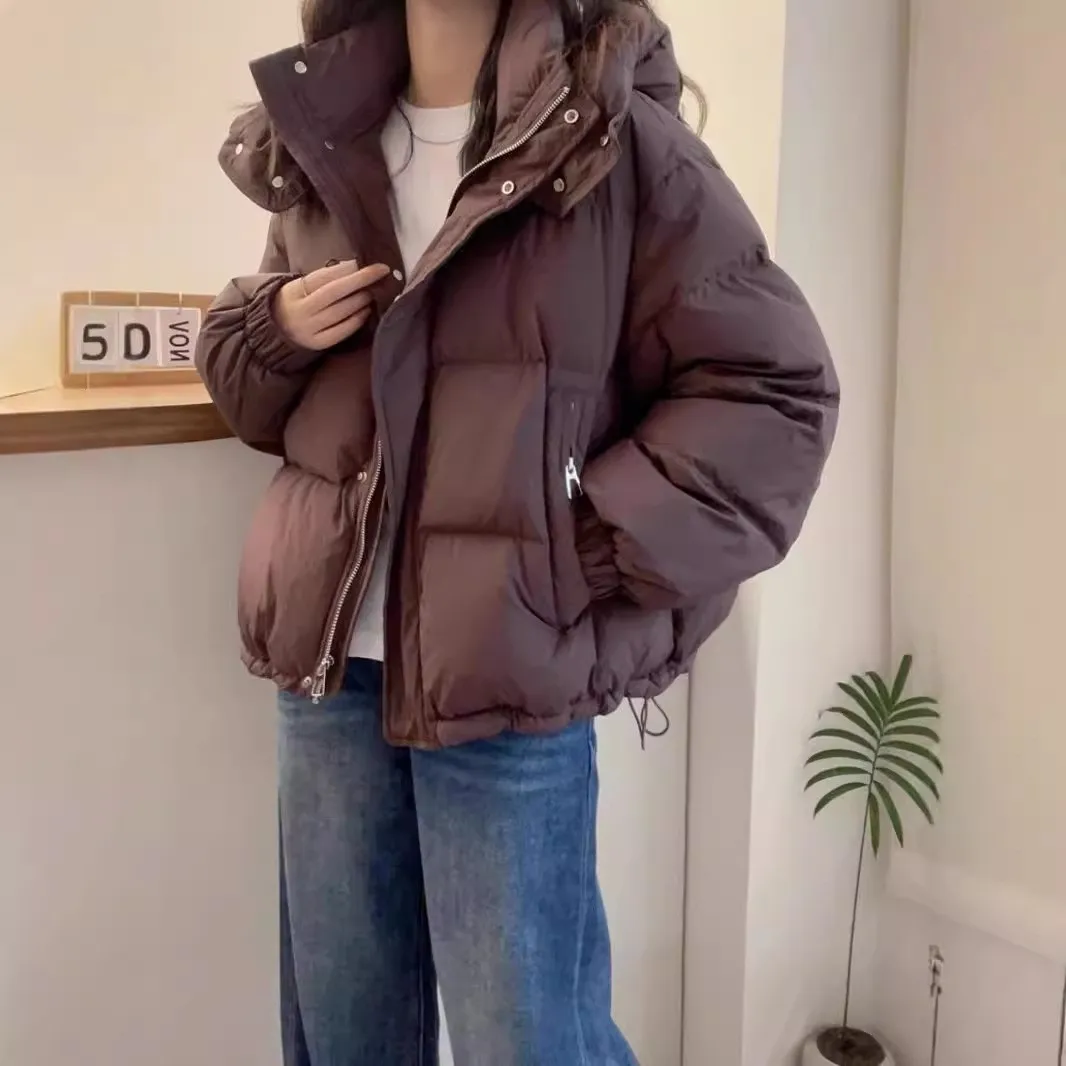 Women's Winter Puffer Jacket Oversized Thick Hooded Short Length Solid Color Zipper Women's Down And Parkas Winter Female Jacket