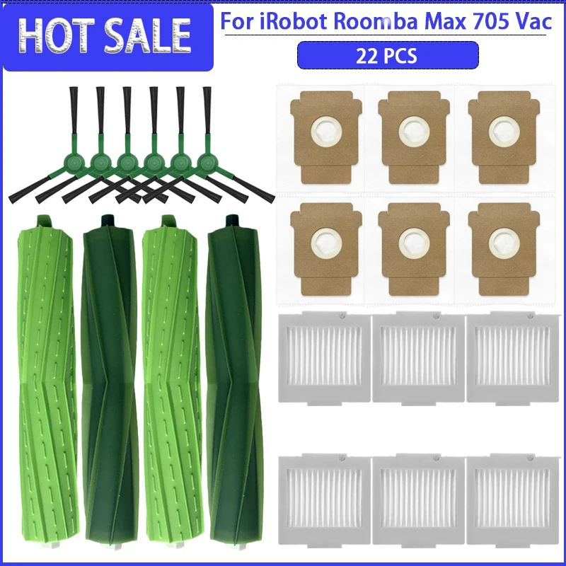 Rollenbürste, HEPA-Filter, Staubbeutel, passend für iRobot Roomba Max 705 Staubsaugerroboter, Ersatzteile und Zubehör
