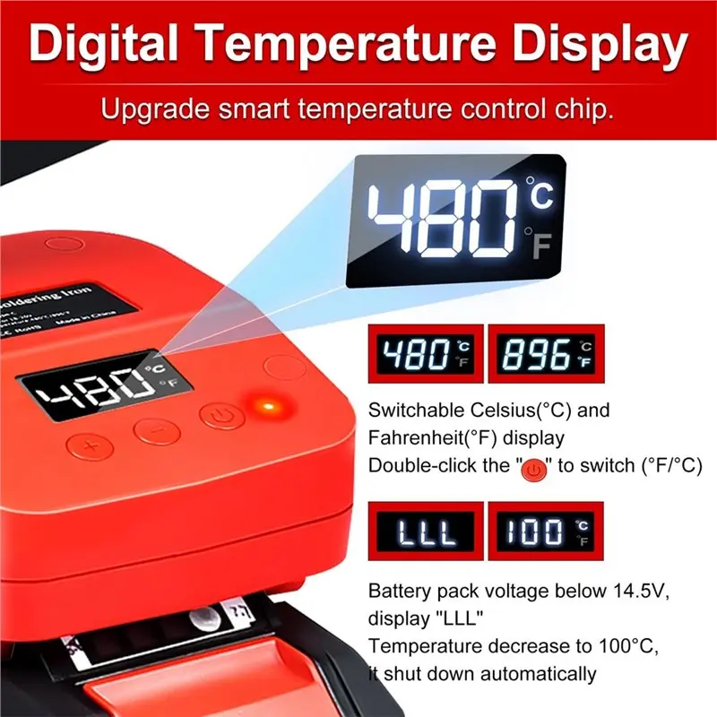 【ELECTRONIC-ACCESSORIES】Cordless Soldering Iron For 18V PXC Power X-Change Battery,With Digital LCD Display, USB& Type-C