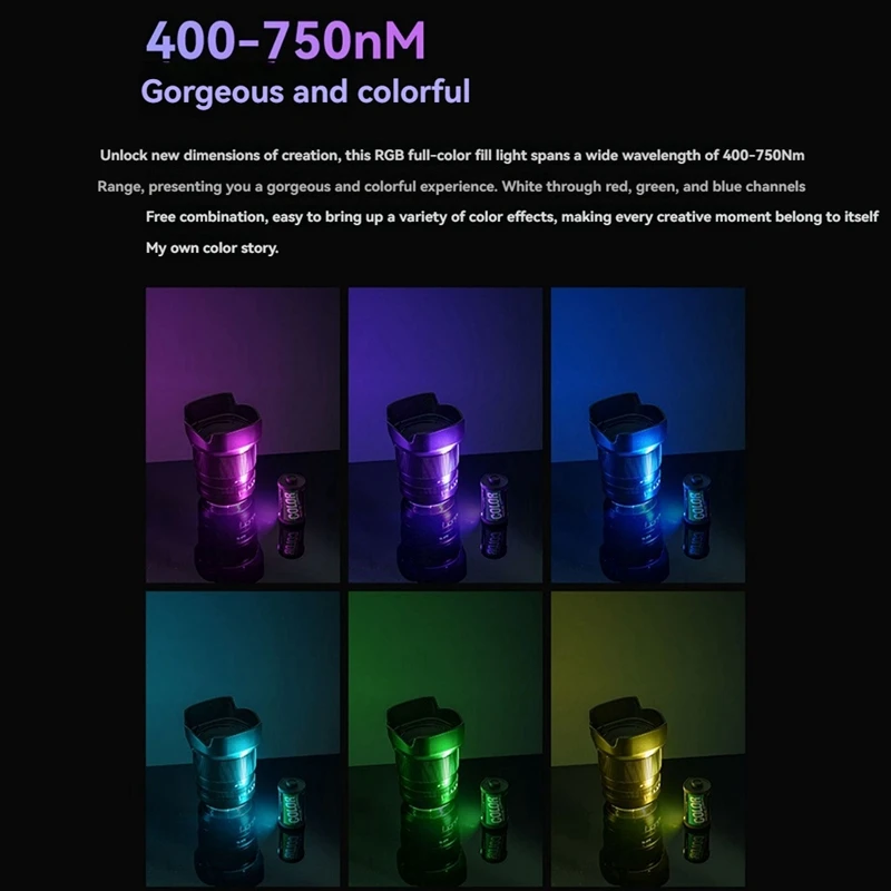 RGB Fill Light RGB LED Light Magnetic Mount Full Color Reteo Film Style Mini LED Video Light 300Mah Cold Shoe