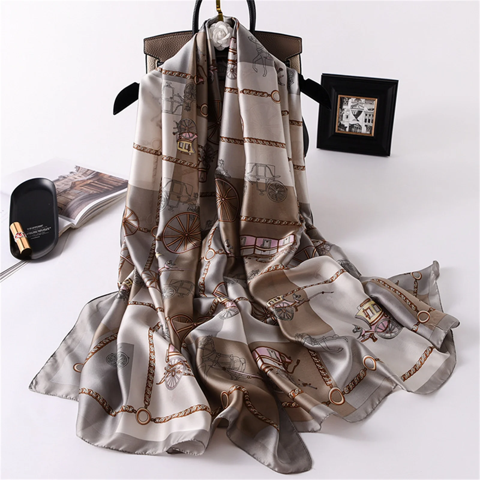 180*90cm Fashion Summer Autumn Women Classic Silk Scarves Ladies Chiffon Shawl Beach Wrap Bandanna Muffler Female Pareo foulard