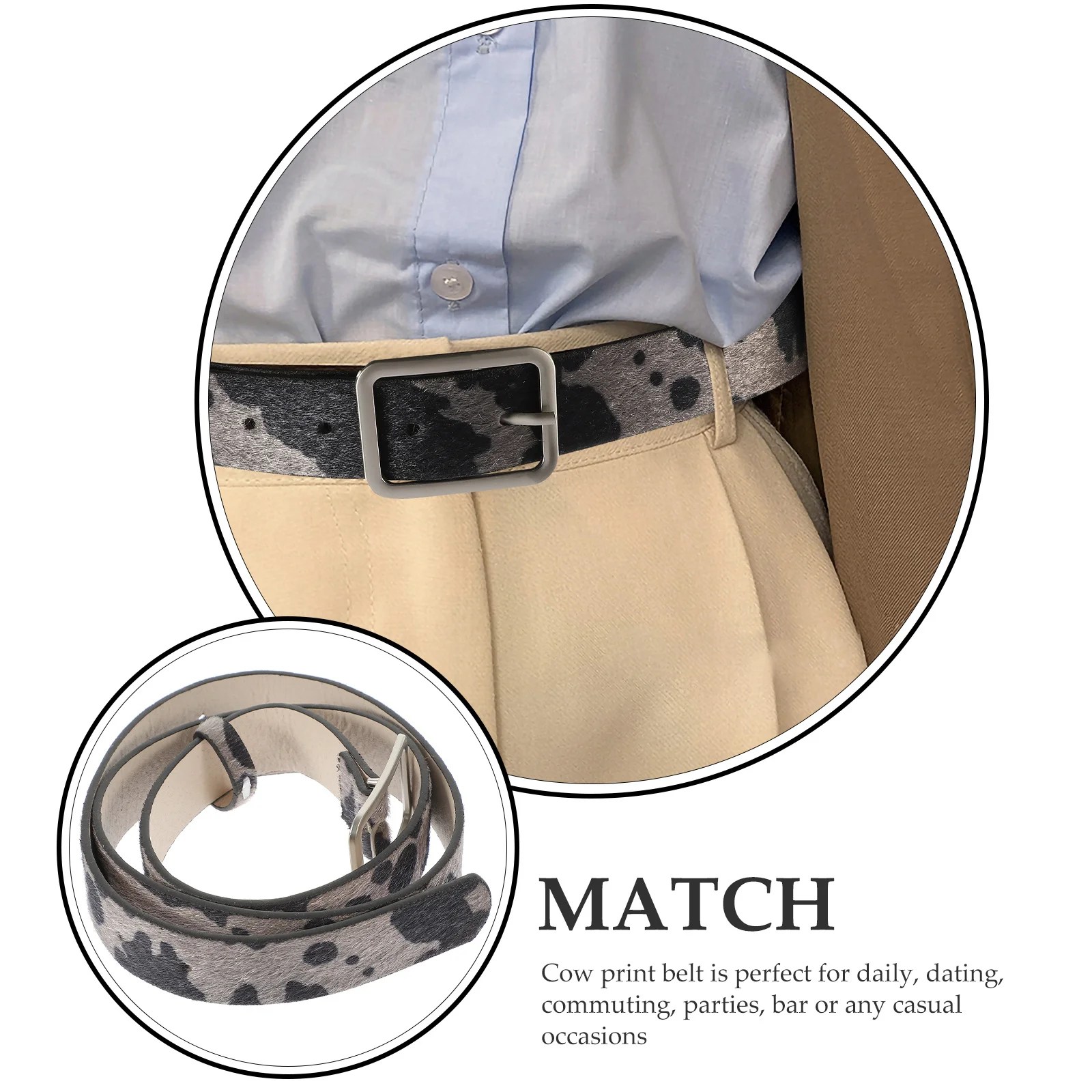 Cinturón con estampado de vaca para mujer, banda ajustable para la cintura, cinturón vaquero con estampado de animales azul, accesorio de moda de estilo occidental para mujer