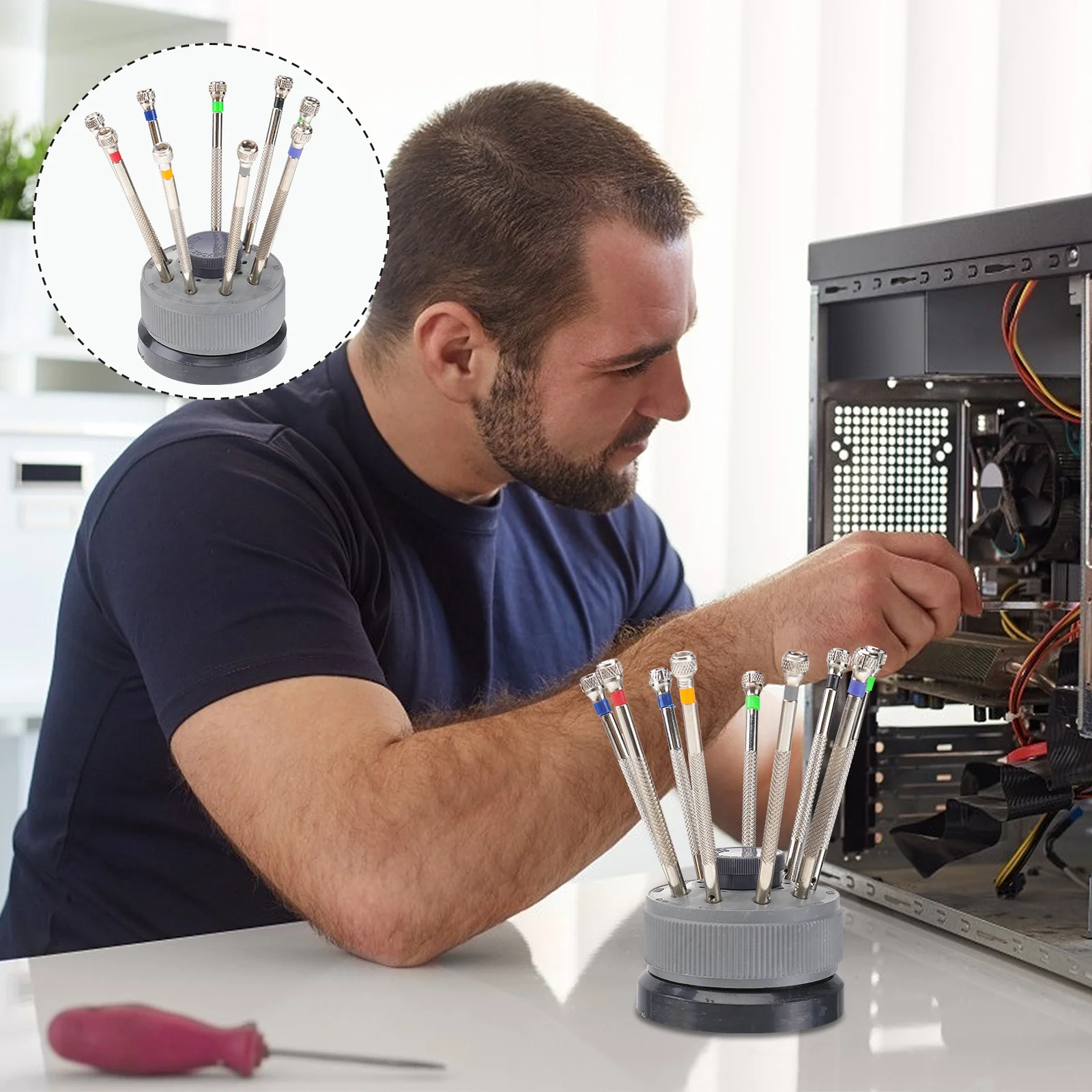 

9Pcs Colored Flat Slotted Precision Screwdrivers Different Sizes Spare Tips Watch Repair Screwdriver Repair Kit