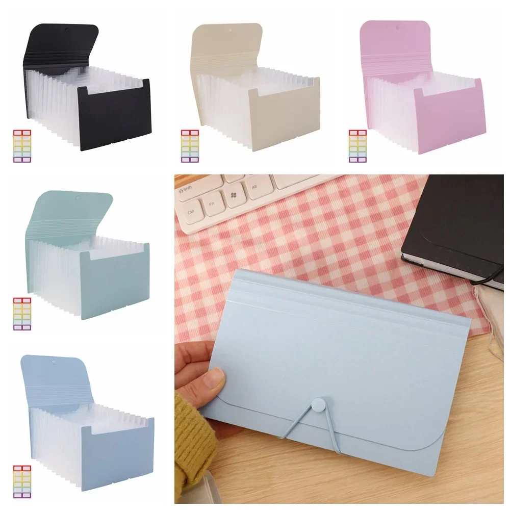 Tas Akordeon A6 12 Lapis Warna Solid, Organizer Dokumen Portabel yang Dapat Dikompres dengan Tab Indeks Klasifikasi Multi-Halaman