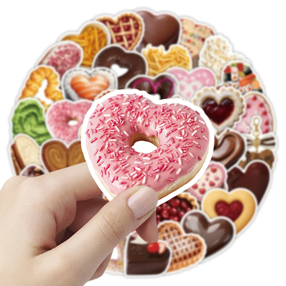 

50PCS Heart Shaped Food Cartoon Graffiti Stickers INS Style DIY Refrigerator Diary Stationery Box Mobile Phone Case Decal Toy