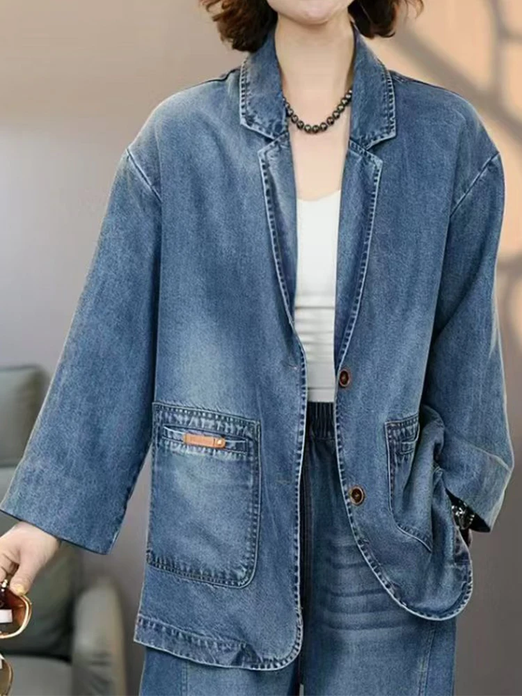 Amax LuluE Design coréen 2025 automne femmes classique Vintage col en V Denim vestes femmes lâche loisirs manteaux vêtements d'extérieur de luxe