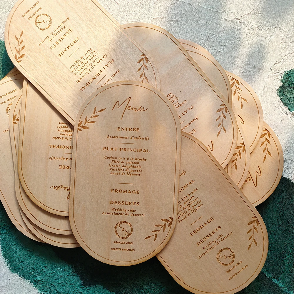 10pcs Wooden wedding invitation business invitation cards  menu cards