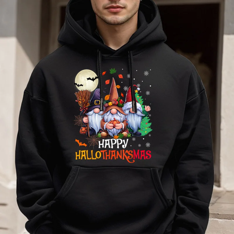 Happy Hallothanksmas Gnomes Lover Halloween Hoodies Dad long Sleeve Sweatshirt Discount Father Day Crew Neck Sweatshirts Outdoor