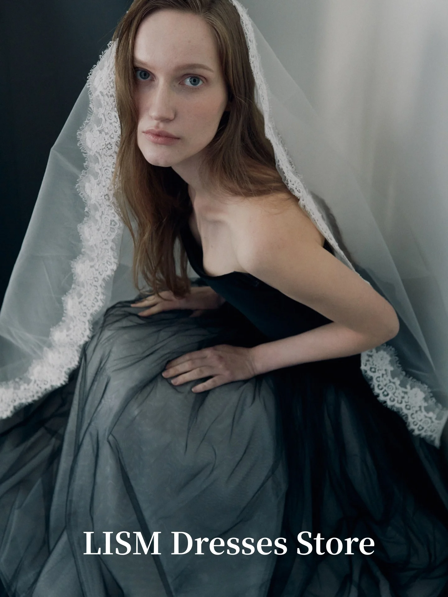 فساتين سهرة بدون حمالات من LISM على شكل حرف a من الحرير الأسود من التل أنيقة فستان حفلات خرافية مخصص لحفلات الزفاف رداء السهرة #3